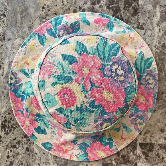 Vintage floral tan & pink floppy summer bucket hat - Picture 2 of 7